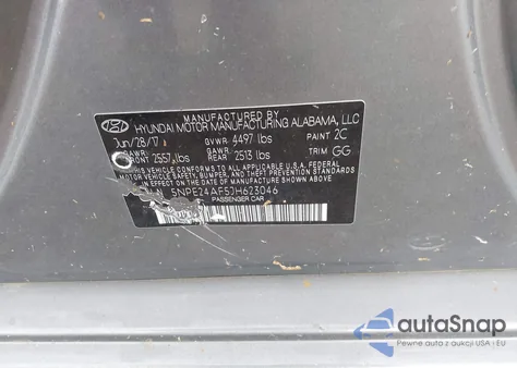 2018 Hyundai Sonata Se z USA, uszkodzony, nr VIN 5NPE24AF5JH623046